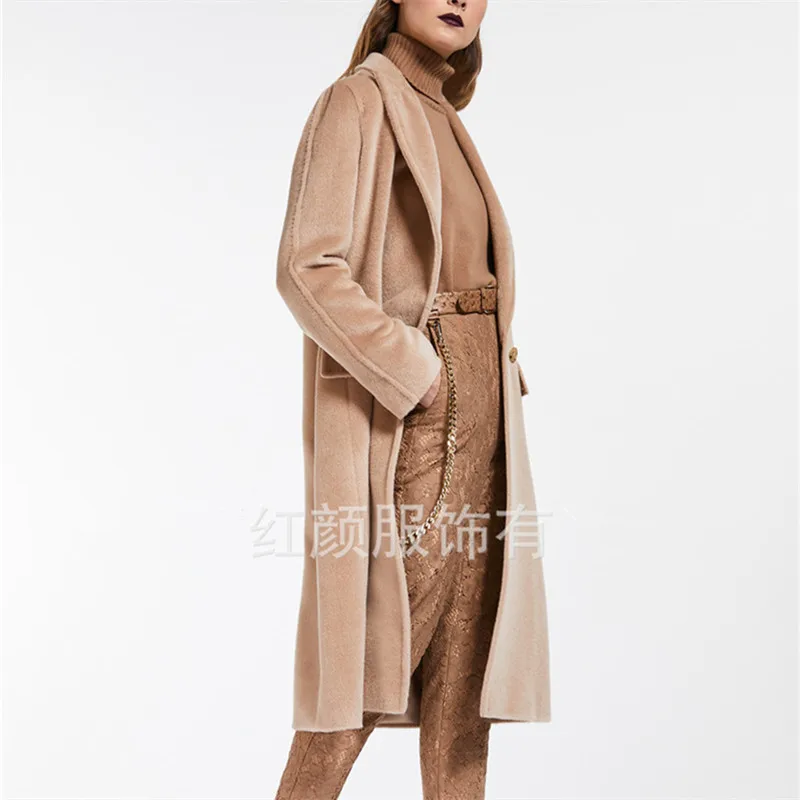 Зимнее пальто женское Шерстяное верблюжье длинное пальто винтажное модное корейское двубортное кашемировое пальто