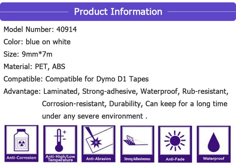 Cidy 40914 совместимый с DYMO D1 manager 9 мм синий на белом для принтер для этикеток dymo label Кассета для Dymo label manager LM 160 280