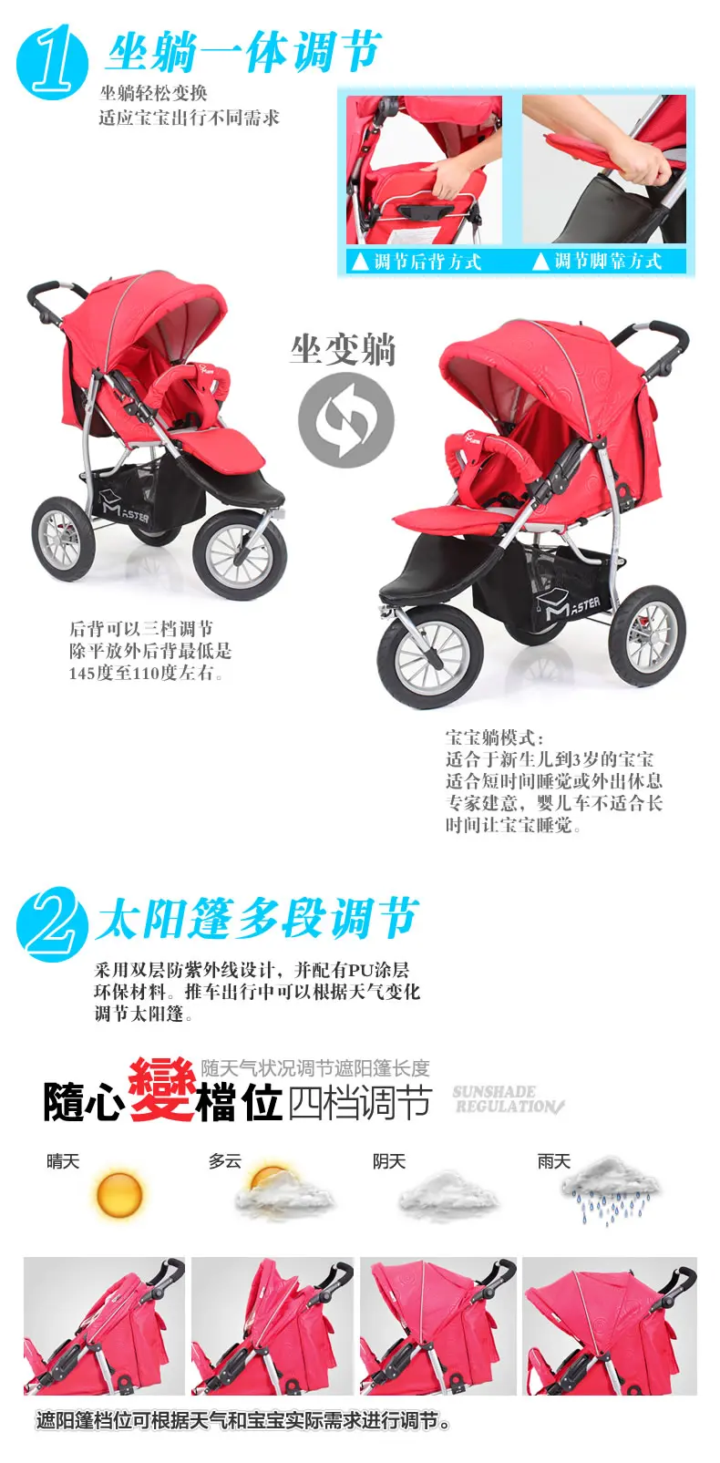 Модный детский складной высокий пейзаж тележка четырехколесный привод может кататься на трехколесном велосипеде