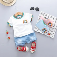 HYLKIDHUOSE летнее, для малыша Костюмы комплекты Комплекты для маленьких девочек и мальчиков Радуга футболка шорты Костюм для детей, для малышей