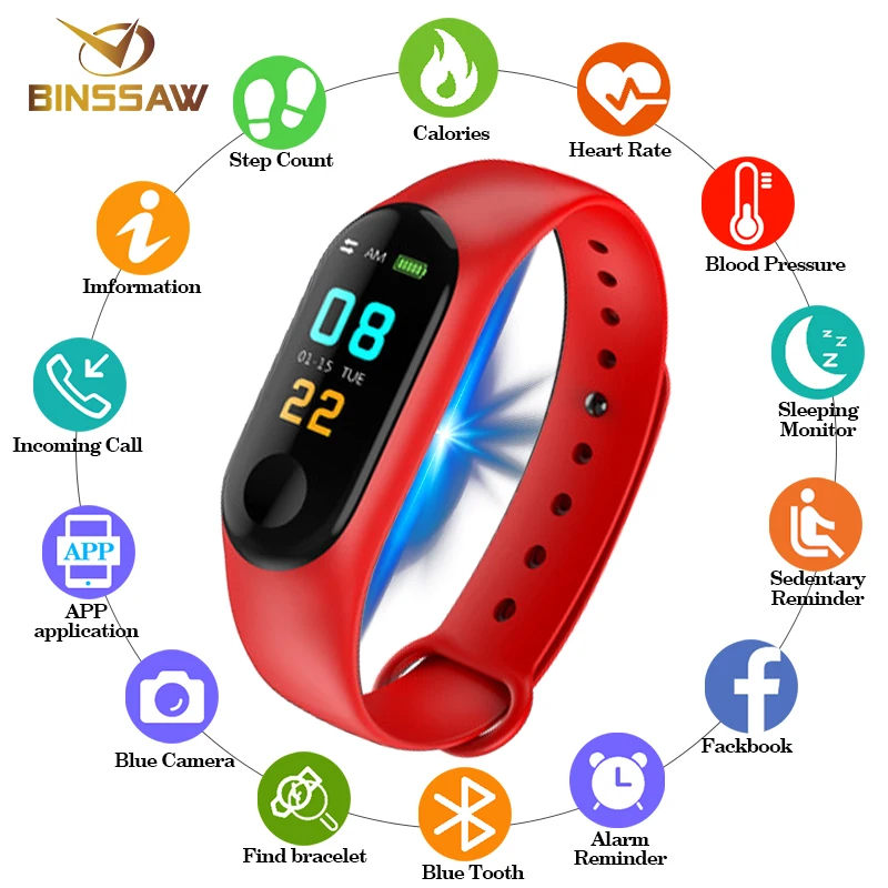

BINSSAW New Men Women Smart Watch Sport Bracelet Bluetooth Clock Heart Rate Blood Pressure Sleep Monitor Pedometer Band with Box