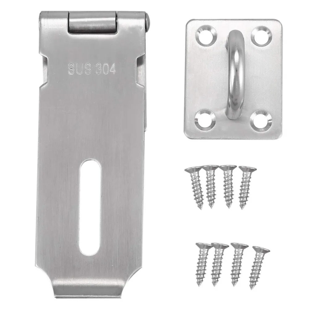

LIXF Gate Door Latch Lock Padlock stainless steel Hasp Staple 160mm Long 304 Silver stainless steel lock plate and screw