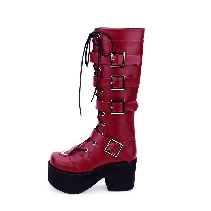 forme À Bottes 35 Mentions Bretelles 46 Cosplay Talon Femmes Gothique Taille Vin 9708 Wedge Punk Boucle Plate Lacets Angélique Rouge Haute Légales A4qwqBX