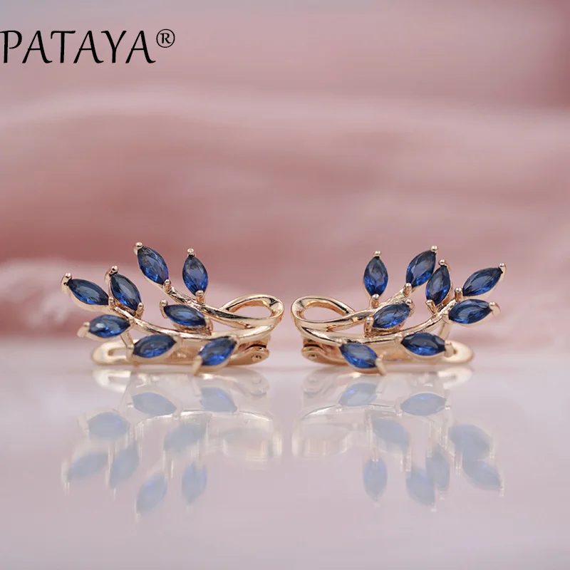Новые темно-синие серьги PATAYA с конским глазом и натуральным цирконием, 585 розовое золото, висячие серьги для женщин, модные уникальные вечерние ювелирные изделия - Окраска металла: sapphire
