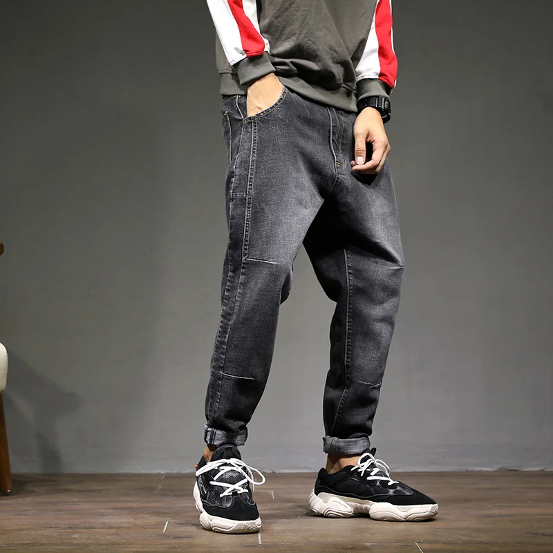 Всесезонные высококачественные мужские джинсы-шаровары, джинсовые штаны в стиле хип-хоп по щиколотку, Свободные мешковатые джинсы для бега, большие размеры 28-42
