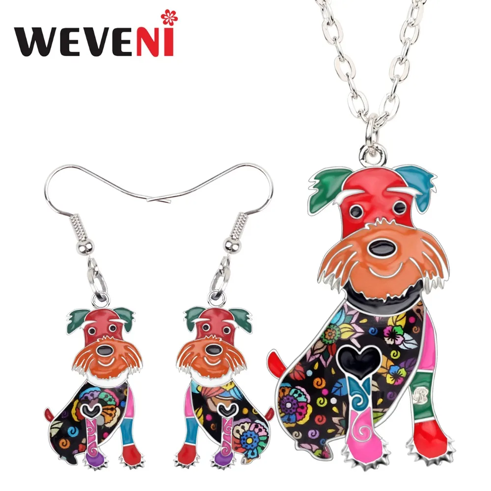 WEVENI Enamel Alloy Happy Schnauzer Dog Earrings Necklace Collar Cute Animal Jewelry Sets For Women Girls Accessories Wholesale | Украшения
