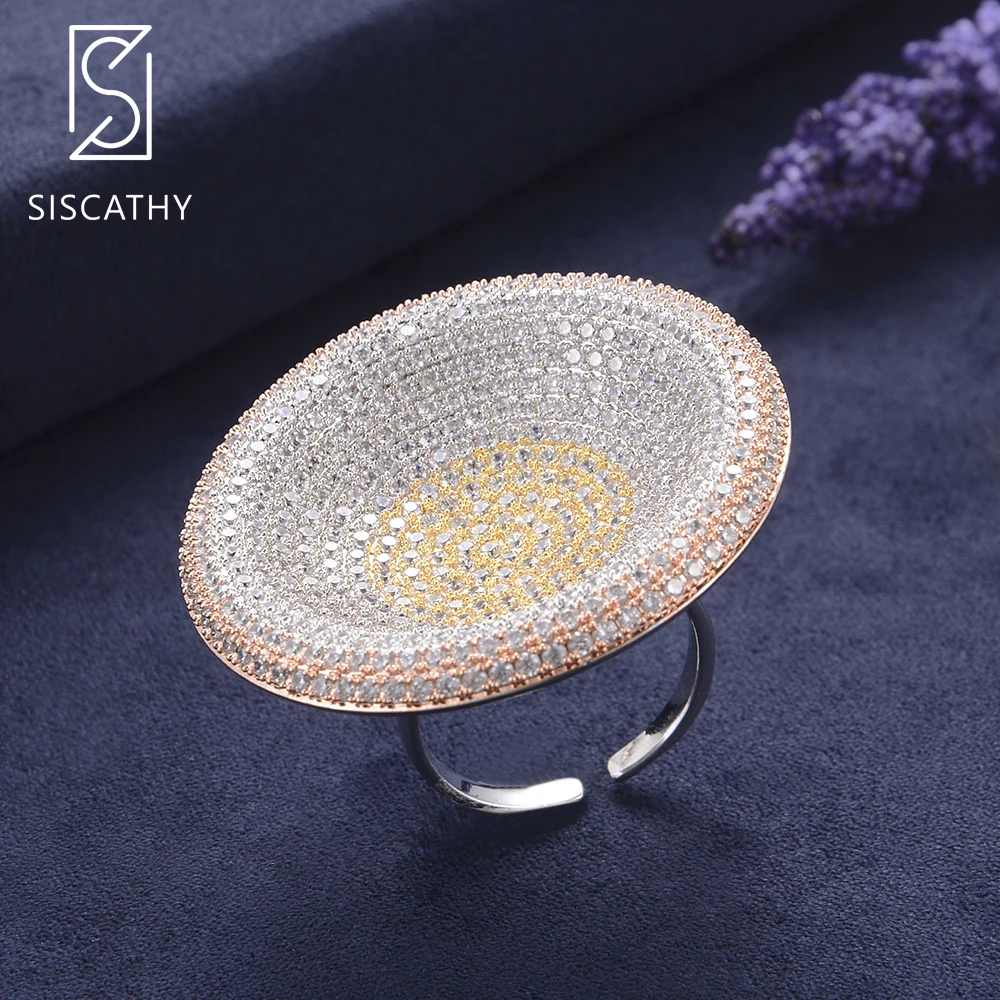

Siscathy 41*41 mm Luxury Geometric Resizable Ring AAA Cubic Zirconia Inlaid Jewelry For Indian African Dubai Wedding Engagement