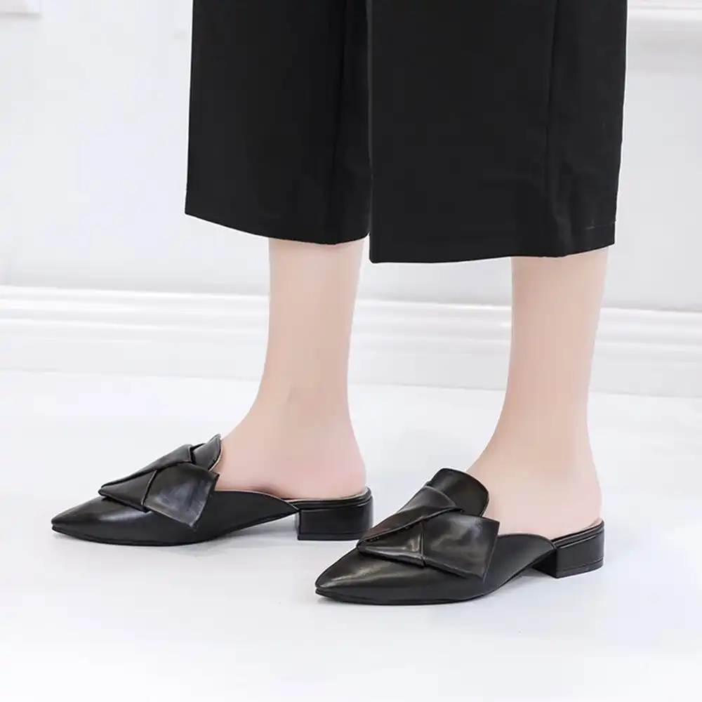 black leather mules flat