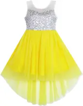 Ensoleillé Mode Fleur Fille Robe Sequin Mesh Parti Princesse Tulle Brillant Glitter 2016 De Mariage D’été Robes Vêtements Taille 7-14
