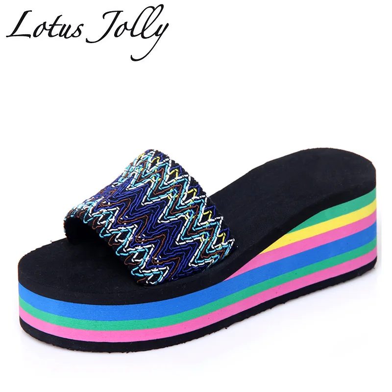 2018 Women Slides Sandals Slippers New Summer Fashion Rainbow Slides