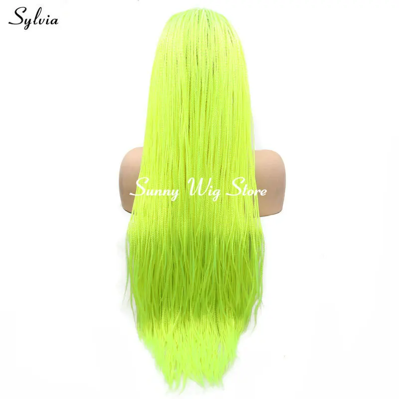Sylvia коробка ручной работы оплетенные парики афро Америка Длинные Синтетические Кружева передние парики для женщин косплей радуга красочные/ярко-зеленый