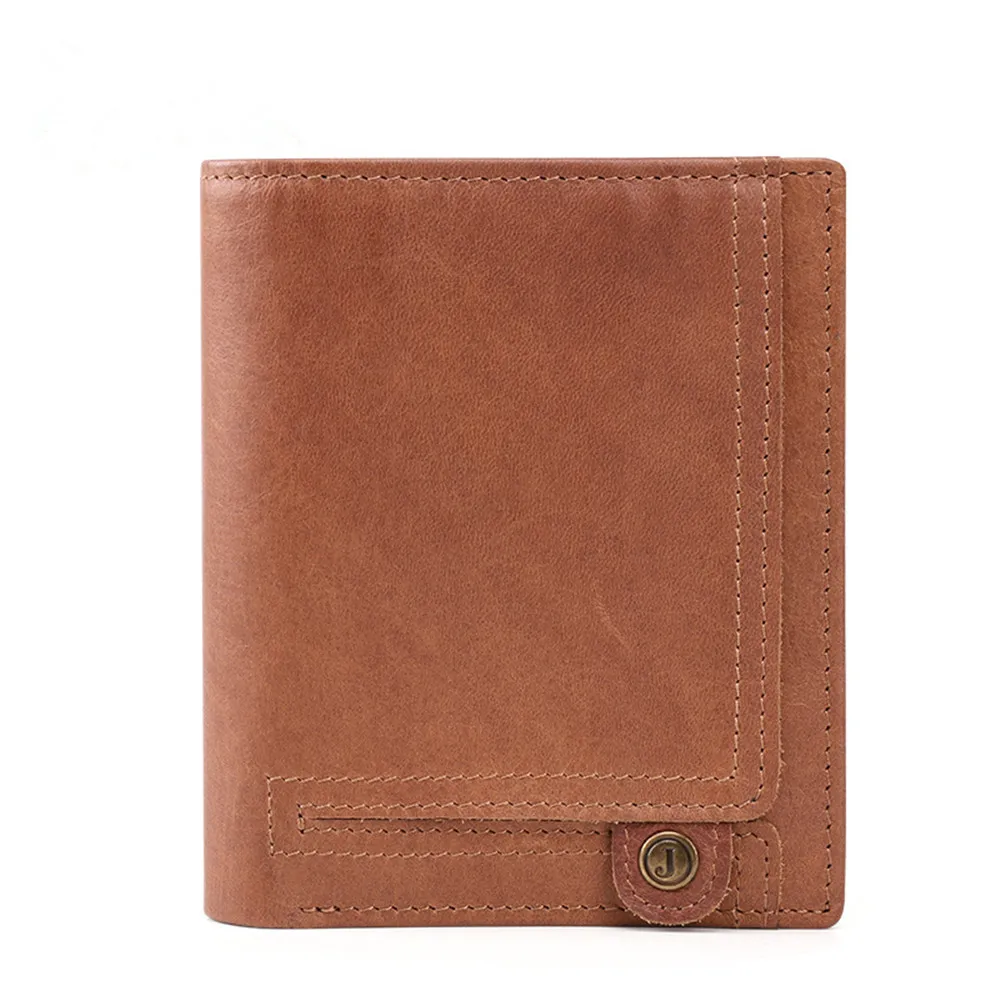 

RFID Blocking Genuine Crazy Horse Leather Wallet Men Short Male Trifold Wallet Card Holder Men Coin Pocket Purse