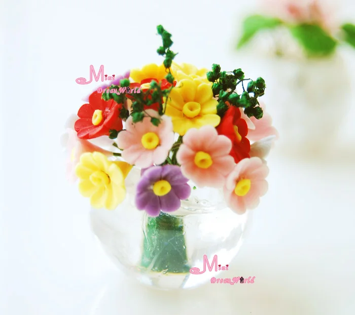 

Full hand Made Rich Flower W/ Glass Vase 1/12 Dollhouse Miniature OP80