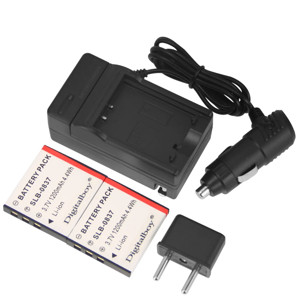 

Hot! 2Pcs Battery + Charger SLB-0837 SLB0837 SLB 0837 Camera Rachargeable Battery For Samsung Digimax i5 i6 i50 L60 NV3 NV7
