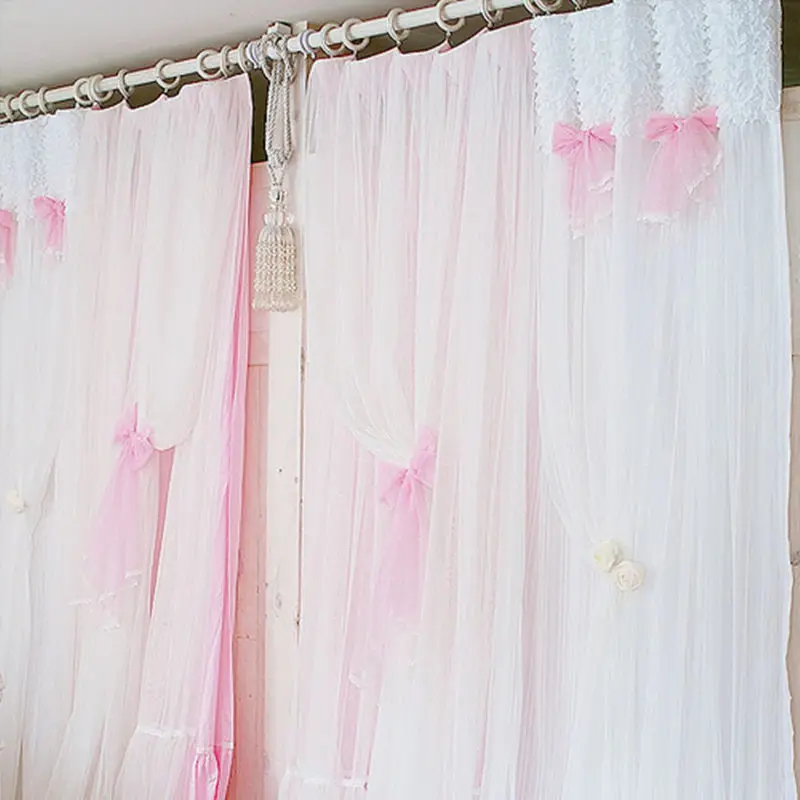 Princesa blanca/Rosa cortina de encaje ventana cortinas dormitorio sala de estar ventana proyección boda decoración dulce valance cortinas