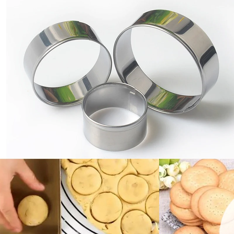

3Pcs/Set Stainless Steel Round Circle Cake Biscuit Mold Cookie Mold Mousse Cake Ring Baking Pastry Tool Fruit Cutter Mould