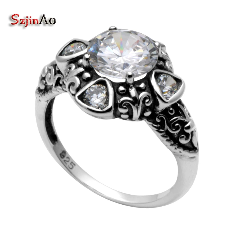 

Szjinao Real 100% 925 Sterling Silver Jewelry Antique Ring Fashion Woman Engagement Ring Wholesale My Order Hot Sale