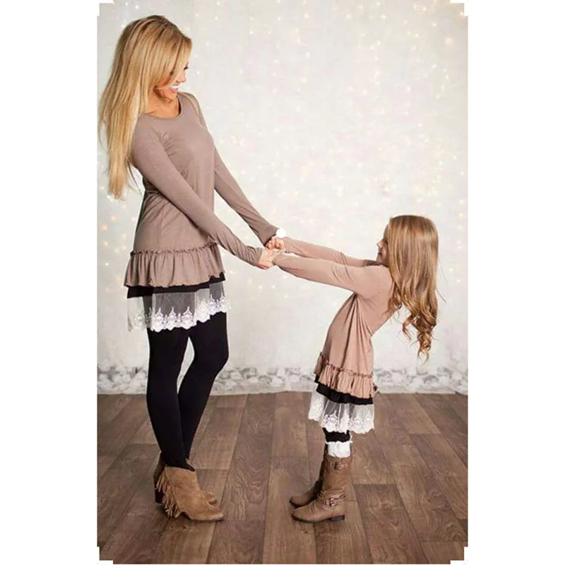

Mother daughter dresses Family matching clothes women kid girls Boho Beach Summer Lace dress Cotton Long Sleeve Tunic Vestidos