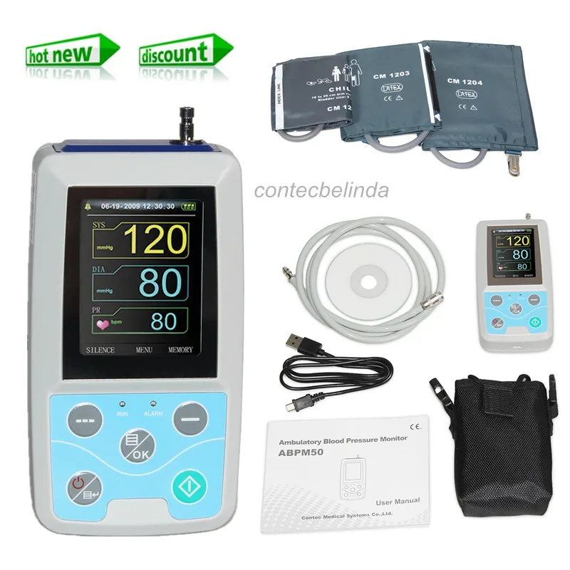 CE CONTEC ABPM50 24 часа Амбулаторный монитор кровяного давления+ программное обеспечение+ манжеты(взрослый, большой взрослый, детский манжет
