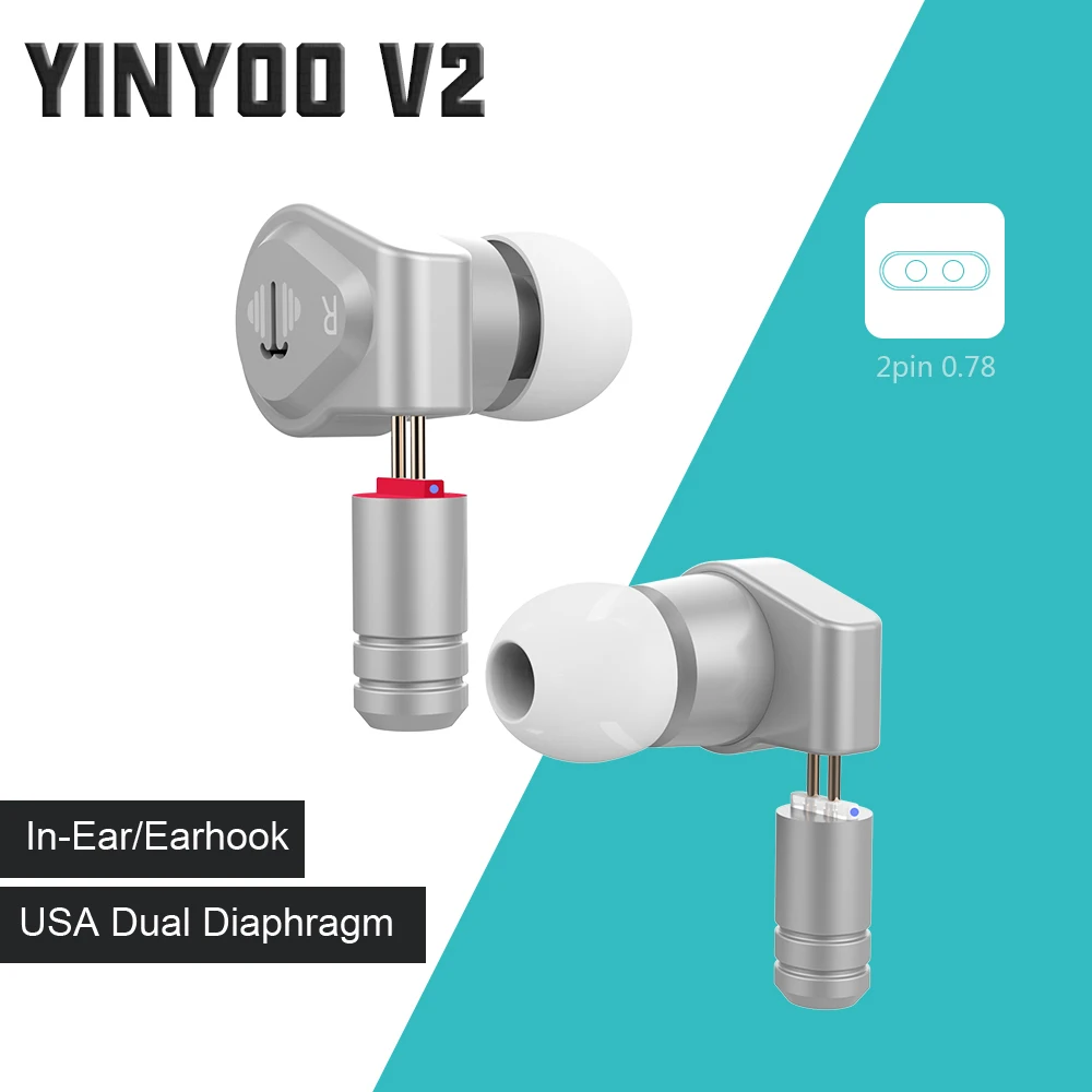 

Yinyoo V2 Version 3(Final Tuning) High End USA Import Dual Diaphragm 1DD Dynamic Driver In Ear Earphone HIFI Earphone Earbud