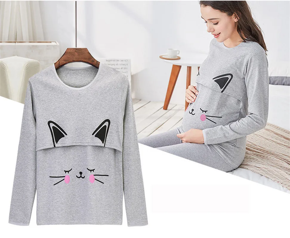 Teenster Maternity Clothes Longsleeve Nursing Top Autumn Spring Breastfeeding Undershirts for Pregnant Women Postpartum Feeding