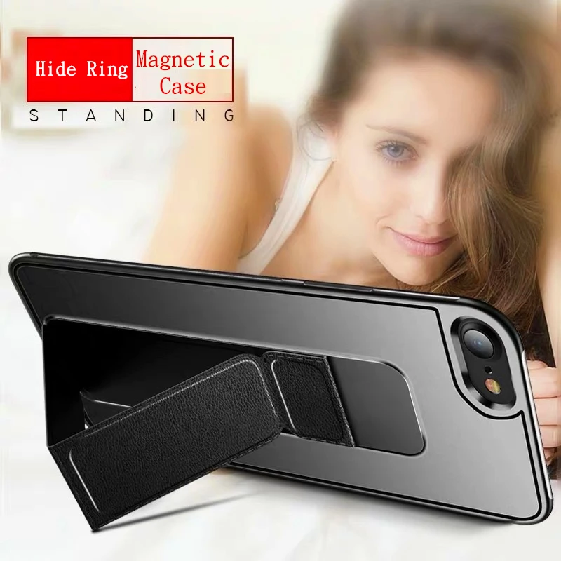

Magnetic Car Stand Holder Case For iPhone Xs Max XR X Invisible Ring Phone Cover Built-in Magnet Plate For iPhone 8 7 6 6s Plus
