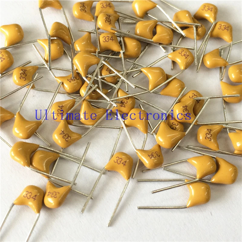 

100pcs/lot Multilayer ceramic capacitor 0.33uF 334 50V 330nF 334M P=5.08mm
