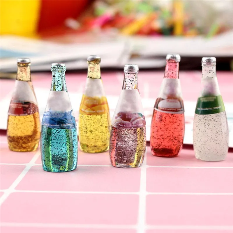 

Dongzhur 1:12 doll house fruit drink bottle miniature kitchen home Mini wine bottle toy doll Accessories resin colorful bottle
