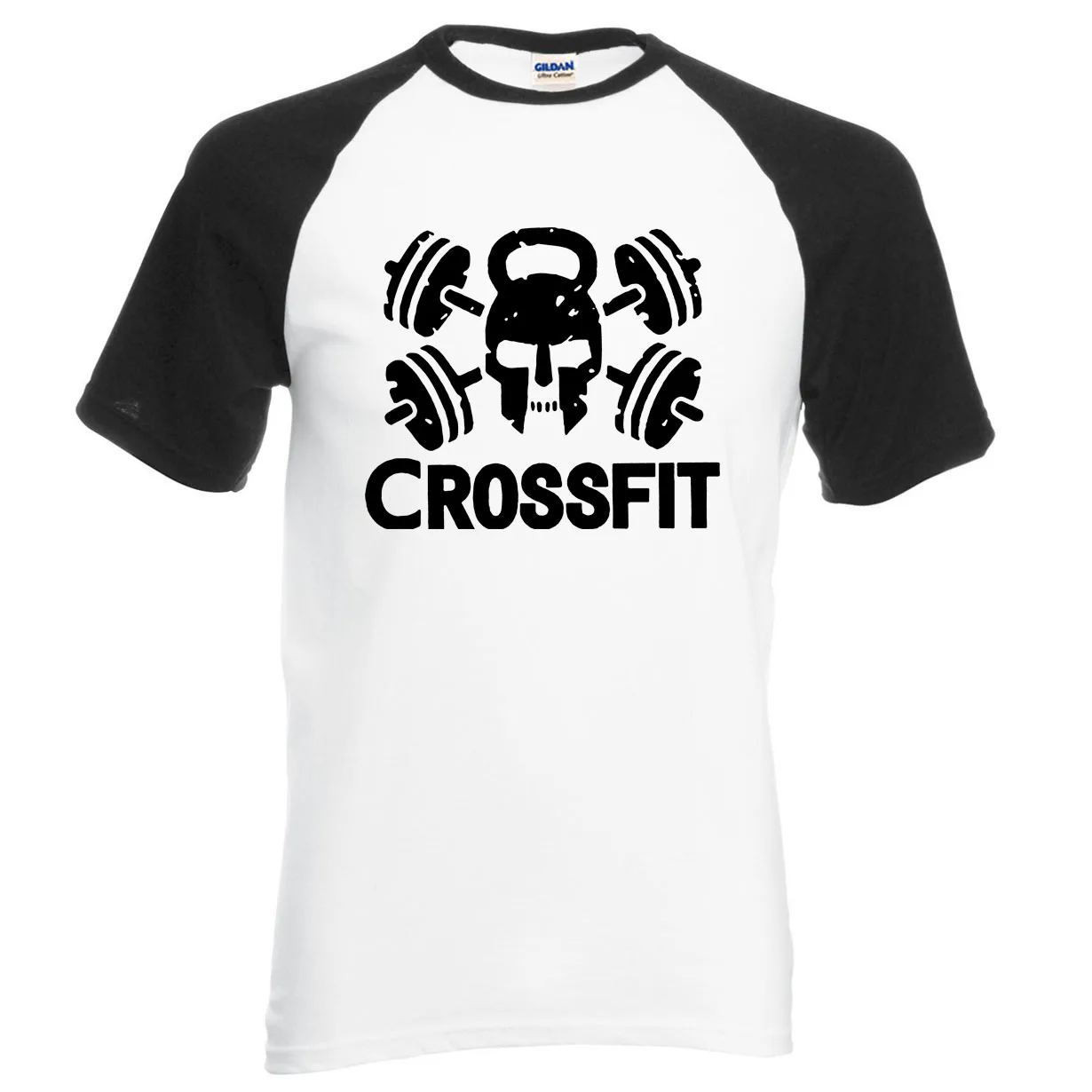 Хлопок высокое качество CrossFit Мужская футболка Новинка Лето Crossfit реглан мужские футболки топ для фитнеса футболки Camiseta Masculino - Цвет: black white