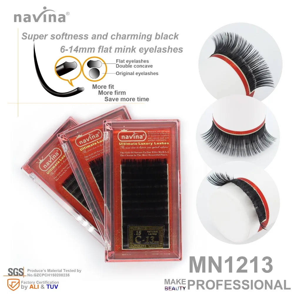 

navina Mink flat eyelashes of makeup, shining black, double concave technic, curl CD, thickness 0.15, length 6-14mm