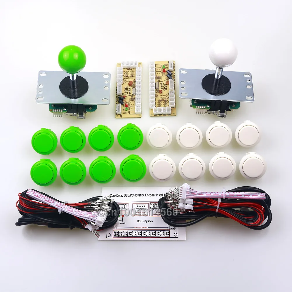 

Japan Original SANWA Buttons + 2 x Sanwa Joystick + 16 x SANWA Buttons + 2 PC Encoder For Mini Arcade Machines - White + Green