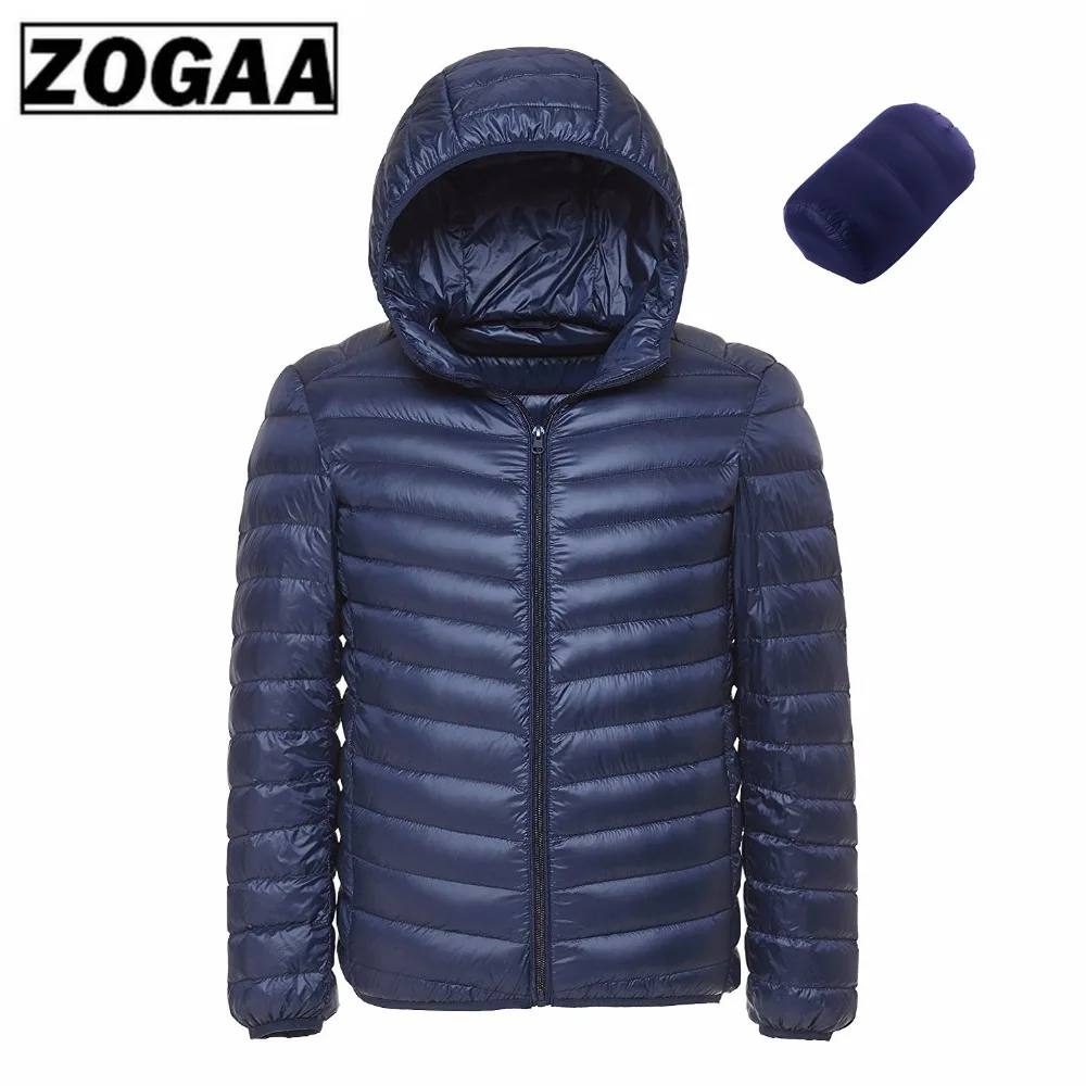 ZOGAA Мужская зимняя Сверхлегкая куртка-пуховик с капюшоном, мужская теплая куртка, портативная посылка, мужская куртка