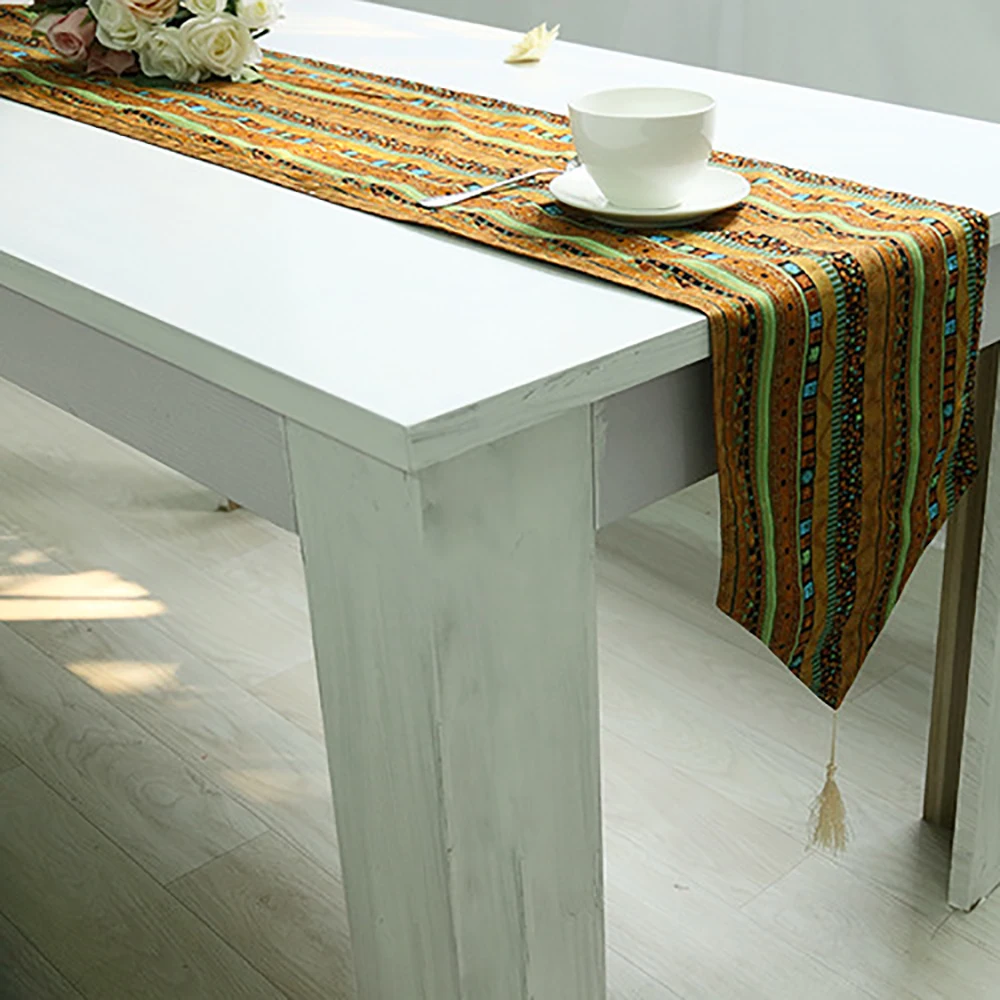 

Lychee Ethnic Wind Stripe Table Runner Simple Color Block Table Runner for Home Wedding Birthday Party Outdoor
