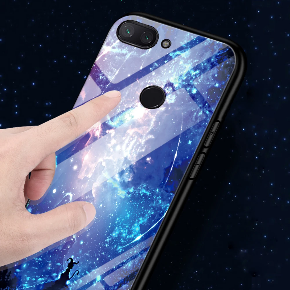 Светящийся чехол из закаленного стекла для Xiaomi Mi 8 Lite Mi8 мягкий бампер ТПУ чехлы