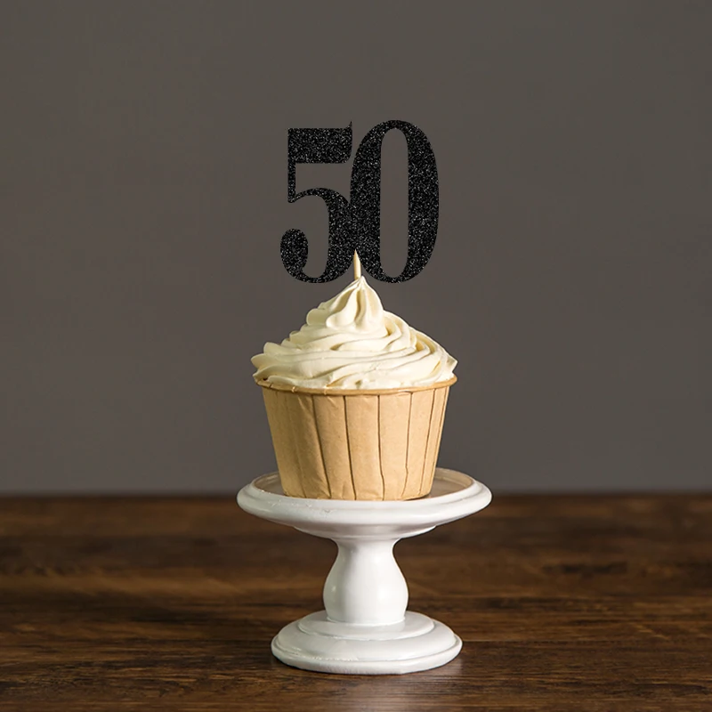 Gold Silver Black Glitter 50 Cupcake Toppers Picks For 50th