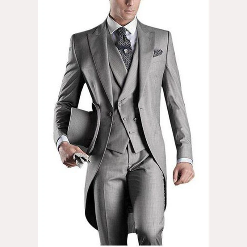 2017 novio slim fit hombres traje FRAC gris claro por encargo groomsmen