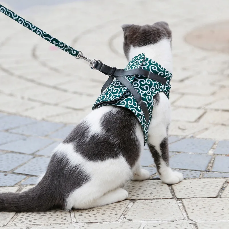Pet Cat в японском стиле из ткани жилет уличные дорожные ремни поводок для щенка кота японский цветочный узор ремни изделия для домашних кошек
