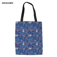 INSTANTARTS парусник мультфильм печати холст лен сумки-шопперы для женщин свет многоразовые Floding Экологичная сумка-шоппер сумка Сумки