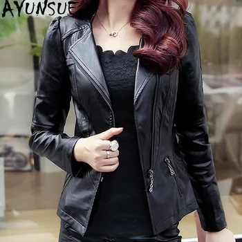 

AYUNSUE Faux Leather Jacket Women Pink Pu Leather Jackets and Coats Slim Autumn Motorcycle Short Coat Jaqueta De Couro KJ593