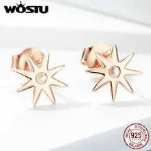 WOSTU 925 пробы серебряные светящиеся серьги-гвоздики "Звёзды" Розовое золото блестящие галактические маленькие серьги для женщин серебряные ювелирные изделия FIE568