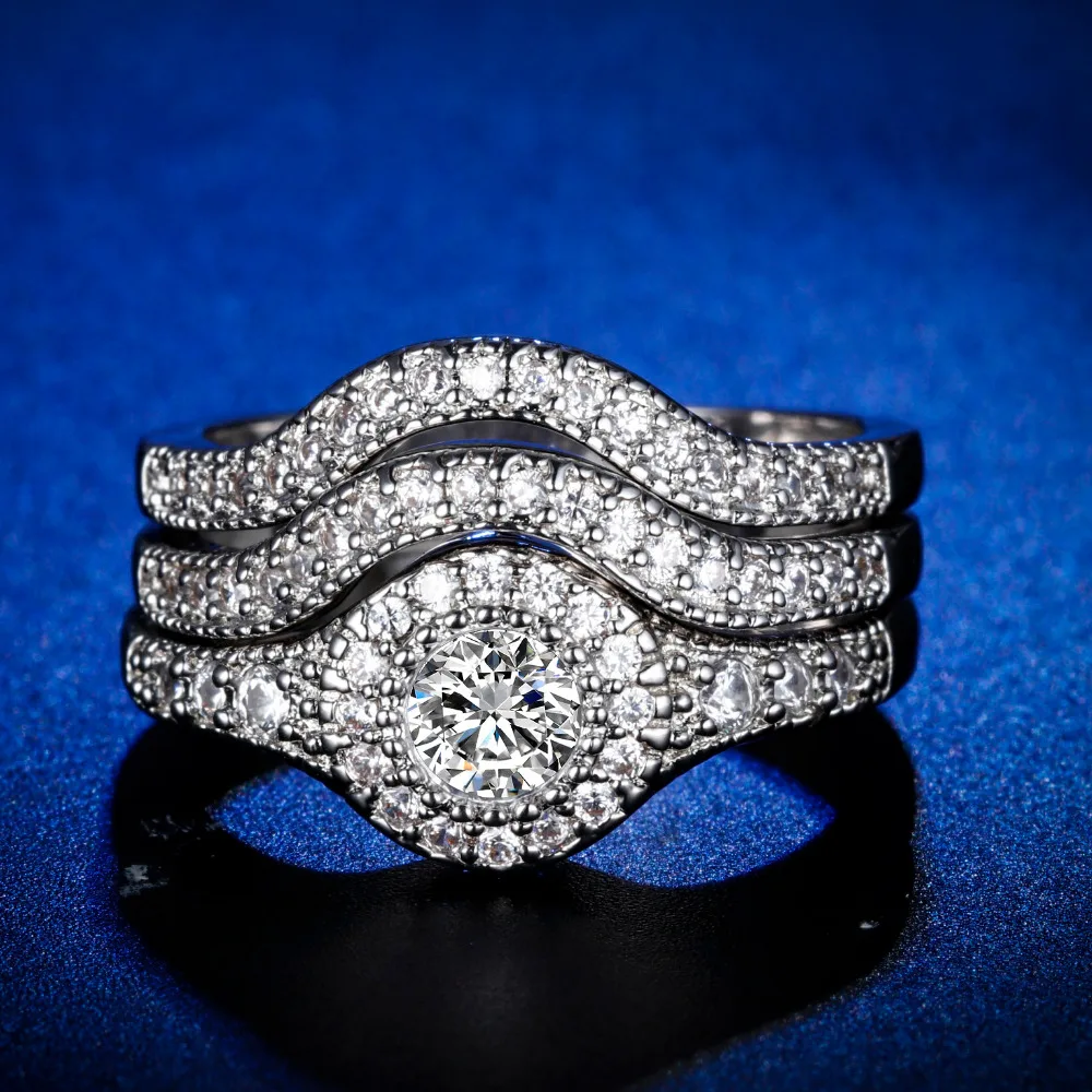 

Original Design Handmade cz unique style triple 3 in 1 round cut Ring Cubic Zirconia Hot Ins sterling silver 925