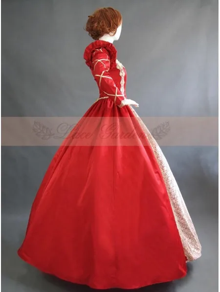 Красный Винтаж одежда с длинным рукавом викторианской платье вечерние платье