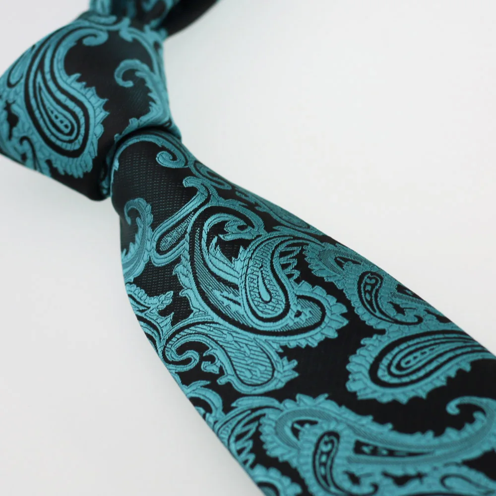 

Men's Suit Ties New Design Black With Turquoise Paisley Jacquard NeckTie Skinny Tie 7cm Dress Shirts Wedding Cravat Gravatas