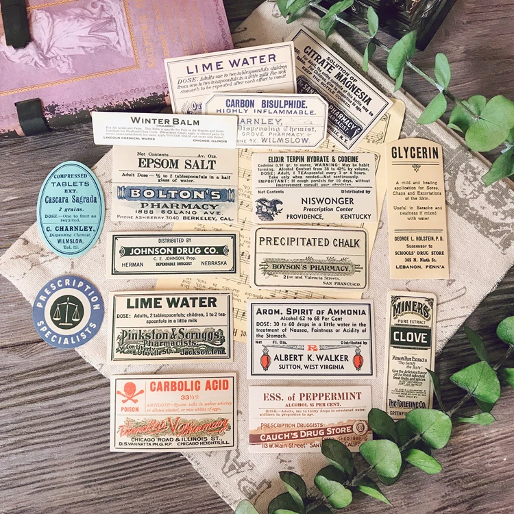 

16Pcs Vintage Label Trademark Scrapbooking Stickers Junk Journal Diary DIY Albums Project Happy Planner Decoration Stickers