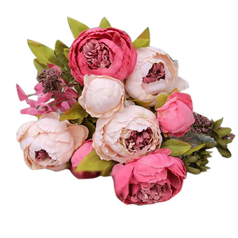 Home Decoration Fake Flowers Artificial 1Bouquet 8 Heads Artificial Peony Silk Flower Leaf Home Wedding Party Decor  (15)