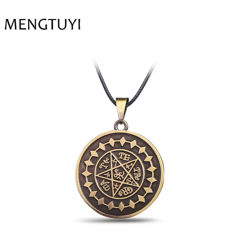 

J Store Black Butler Necklace Pentacle Pentagram Pendant Lucifer Satan Sign Bronze Round Choker Necklace Fashion Jewelry