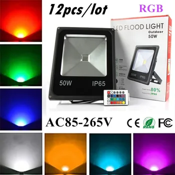 

12X Led Flood Light RGB 10W 20W 30W 50W Led Floodlights Waterproof Led Outdoor Lights Color Changing AC 85-265V + Remote Control