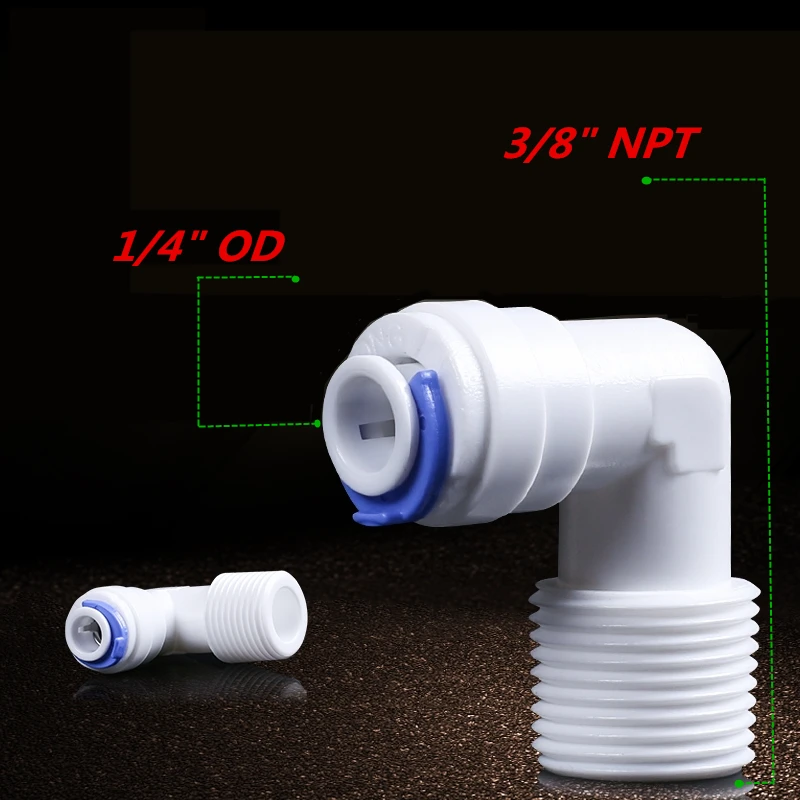 

Elbow Male Quick Adapter 3/8" Male Thread To 1/4" OD Hose Tube Quick Connection Fittings For Reverse Osmosis System Parts