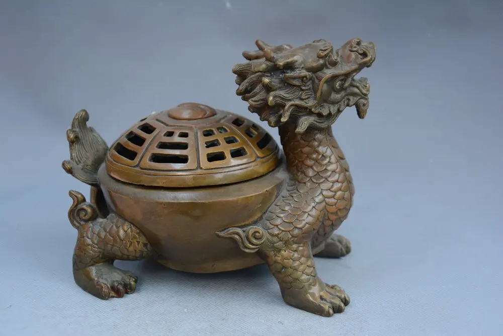 Rare Old Ming Dynasty brass incense burner statue,Dragon turtle, free