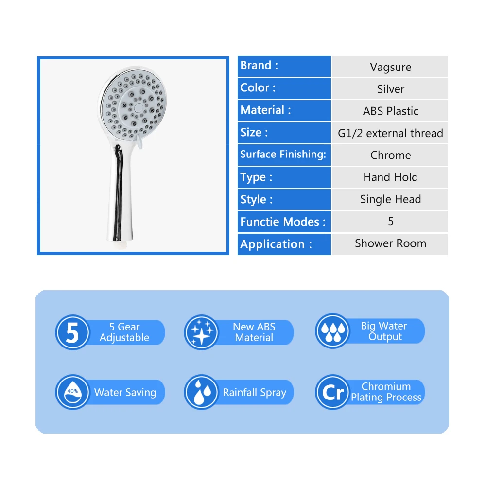 Пять Функций Регулируемая душевая головка ABS хром Ванная комната Ванна Душ экономии воды высокого давления круглой формы ручной шланг сопла